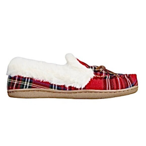 DORENDA Women's Moccasin Flat Loafers Slippers Red Plaid Dog Size 5 M - Picture 3 of 5